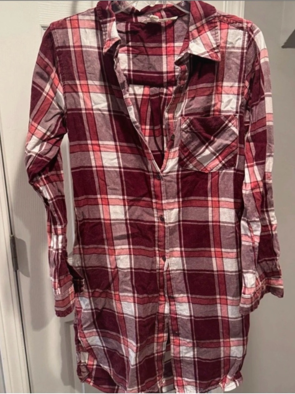 Womens' Burgundy Plaid Long Sleeve Shirt Dress